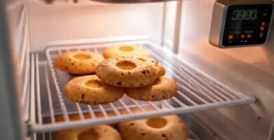 Un pastelero hornea galletas frescas con luz cálida