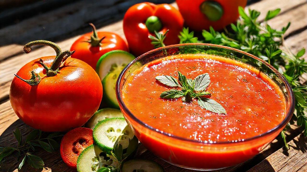 Tomate rojo, pepinos y hierbas frescas