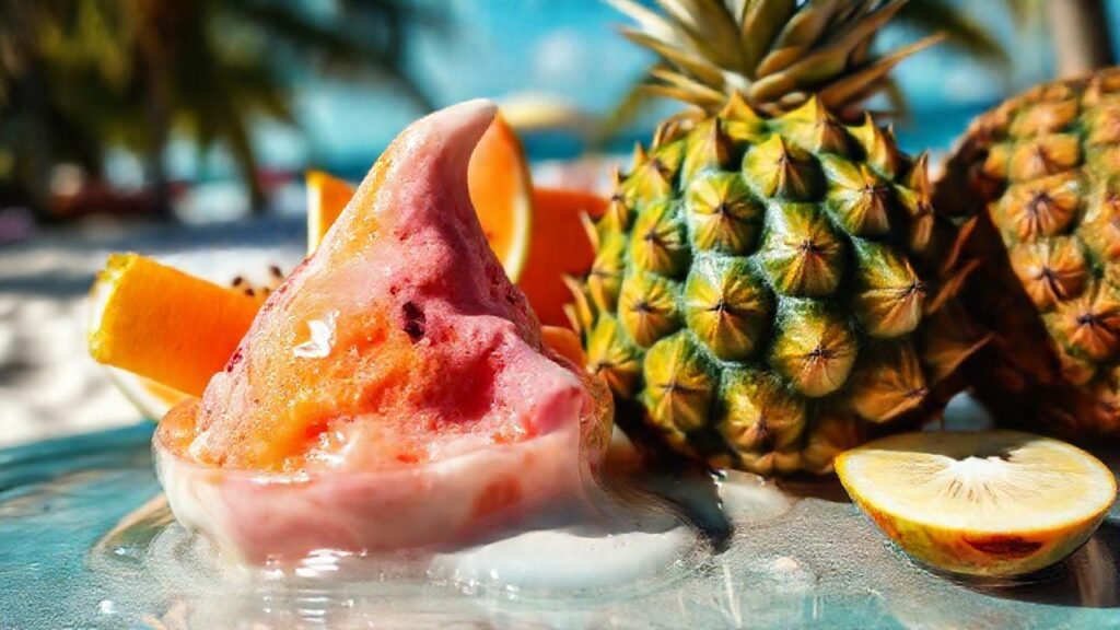 Frutas tropicales y helado en verano