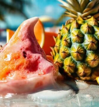 Frutas tropicales y helado en verano