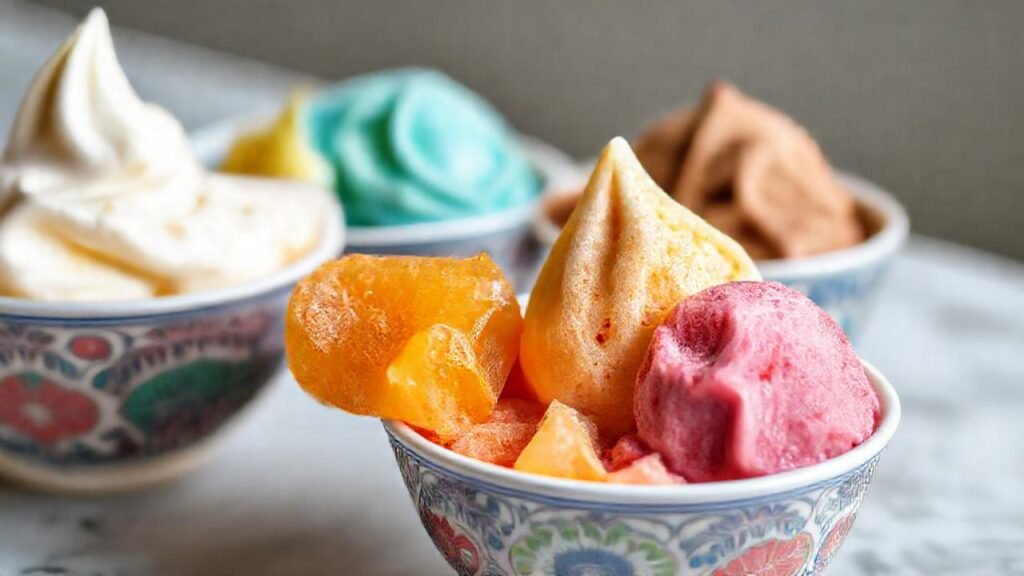 Postres asiáticos vibrantes y elegantes se presentan