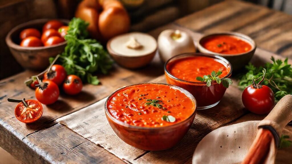 Gazpacho rojo y verduras frescas