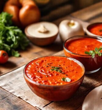 Gazpacho rojo y verduras frescas
