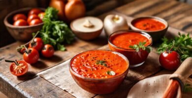Gazpacho rojo y verduras frescas