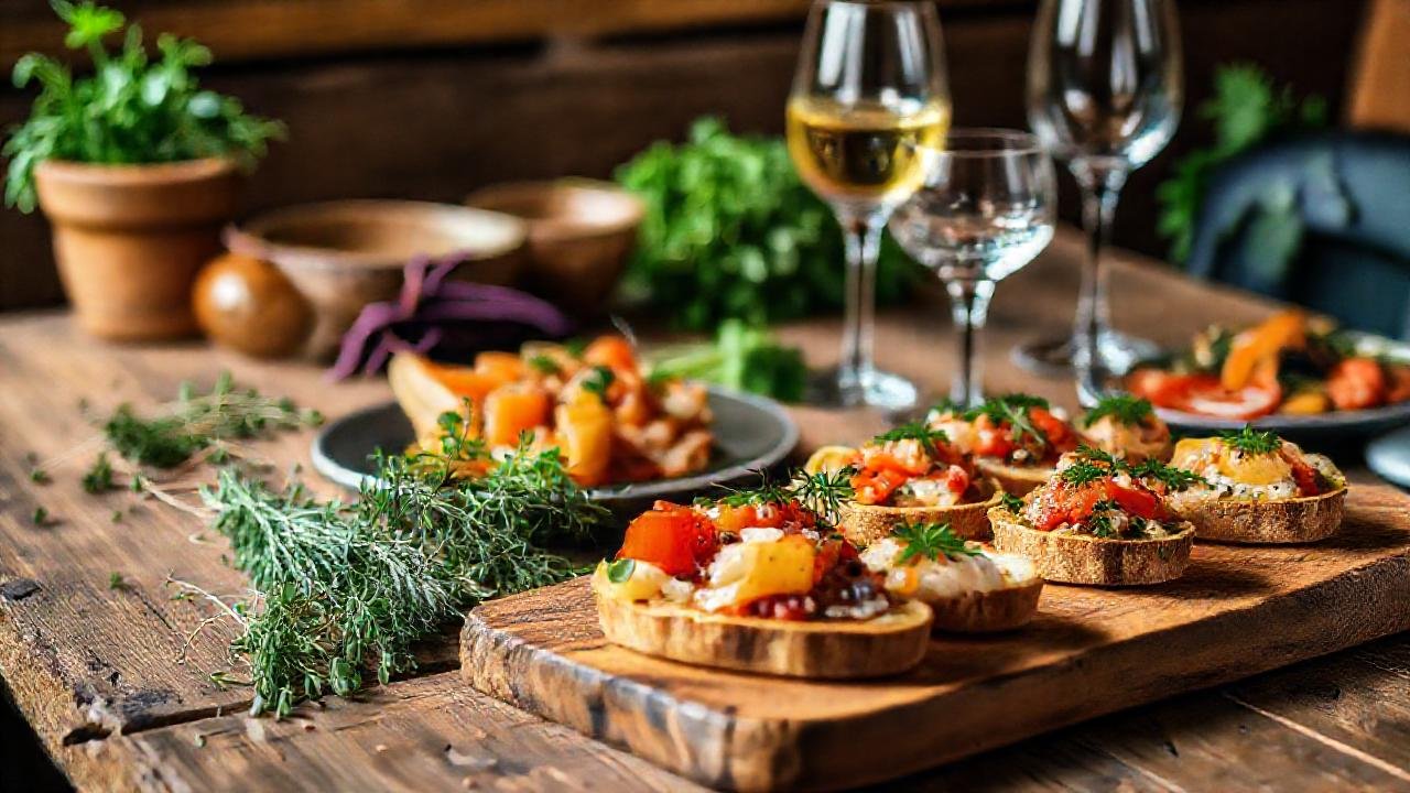 Una mesa rústica con tapas apetitosas