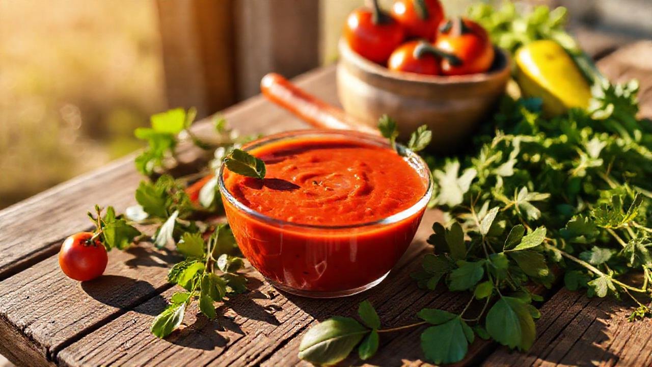 Gazpacho rojo y campo soleado
