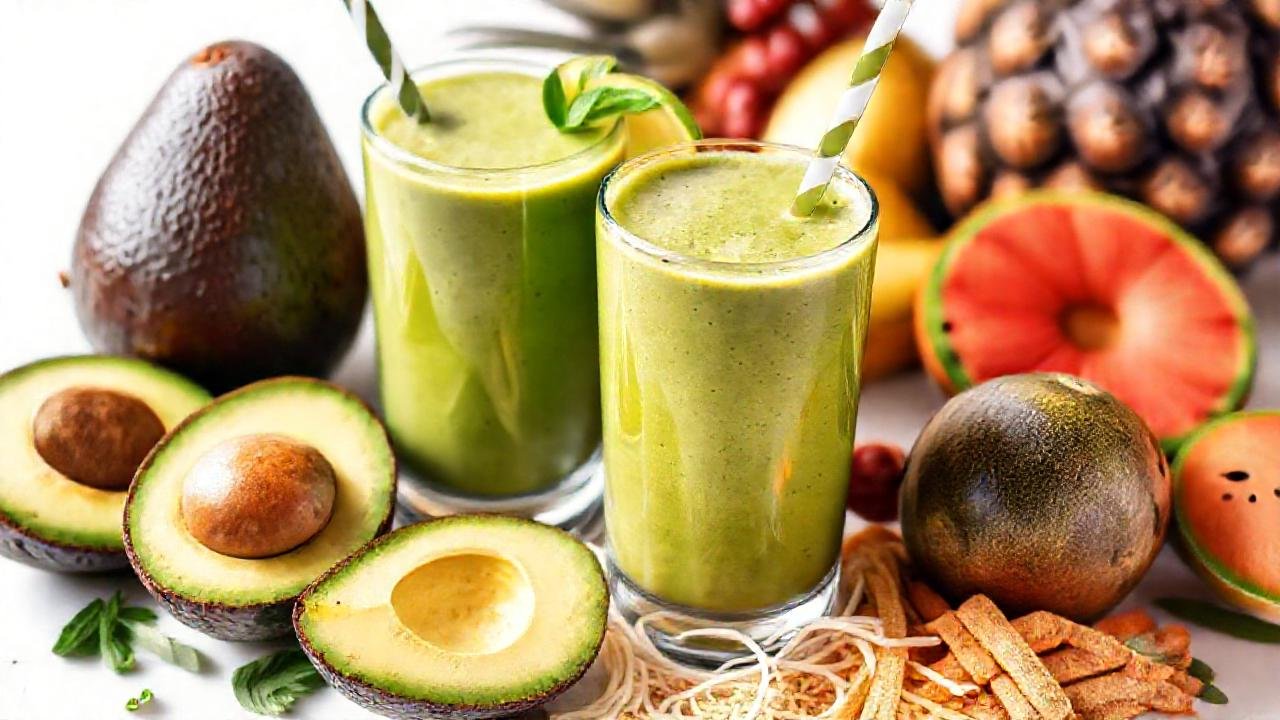 Avocados saludables y frutas tropicales