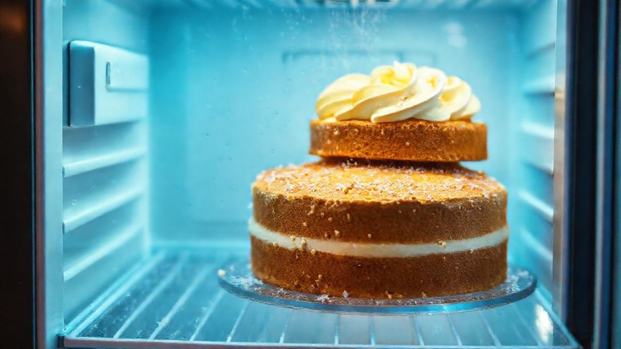 Un pastel fresco se muestra en frío