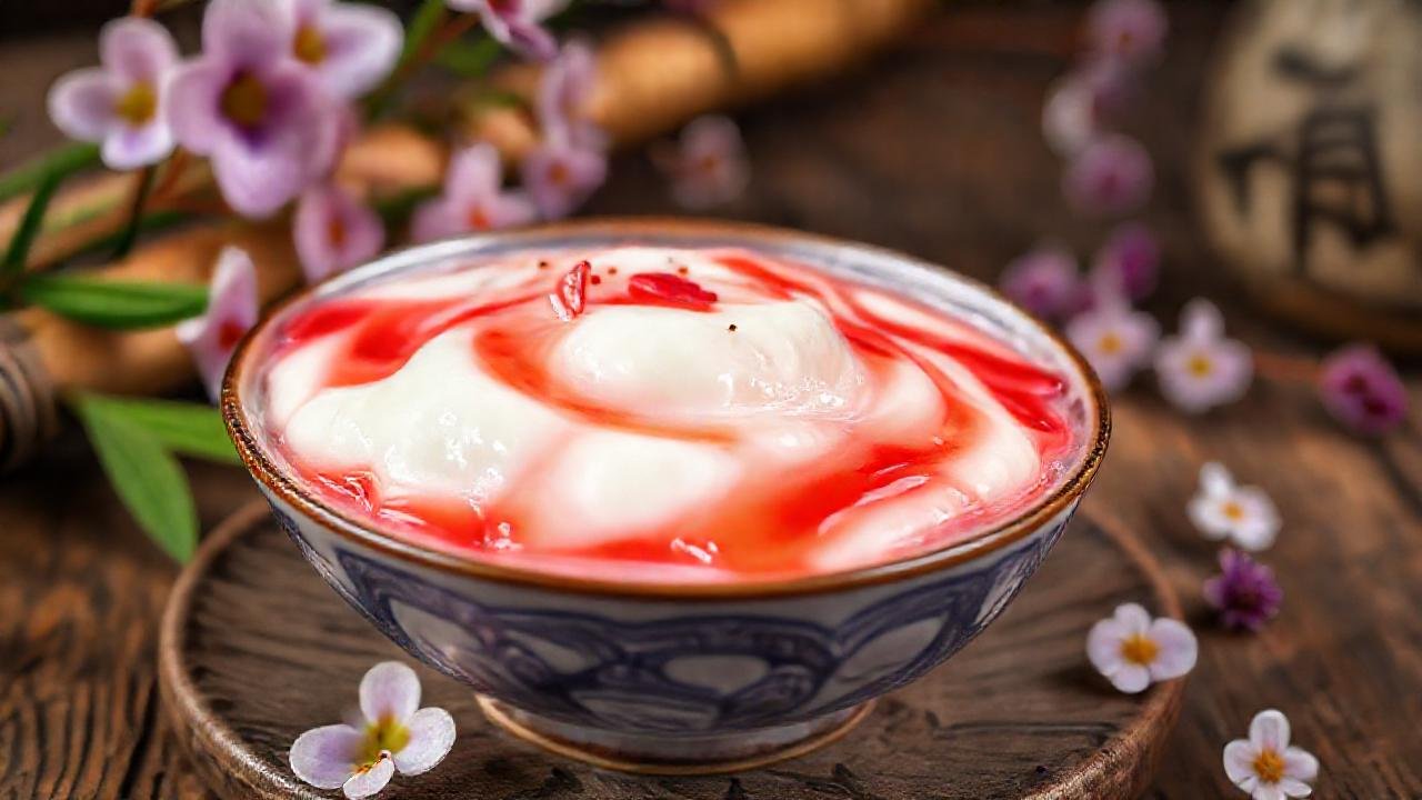 Yogur asiático frío, colorido y delicado