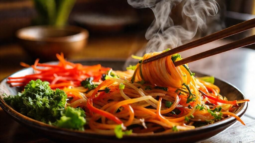 Vegetales asiáticos se sirven con delicadeza