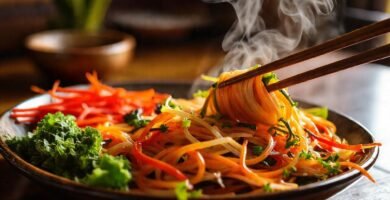 Vegetales asiáticos se sirven con delicadeza