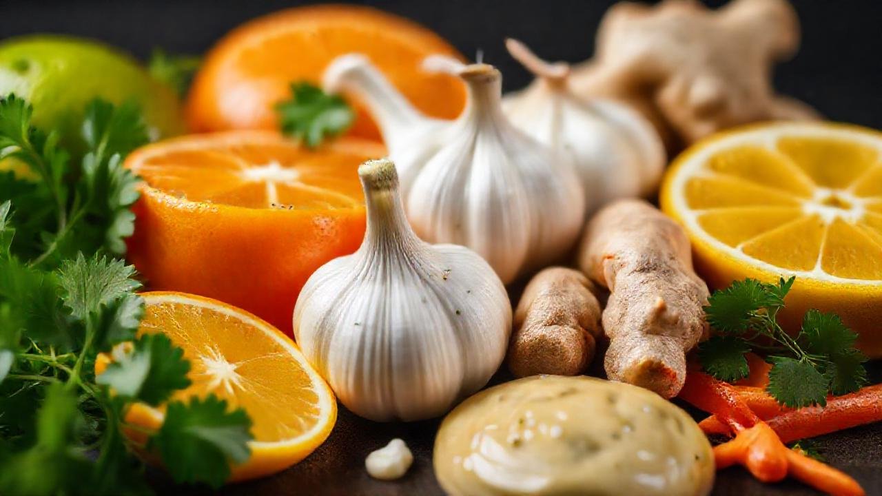 Frutas cítricas y especias crean foto apetecible