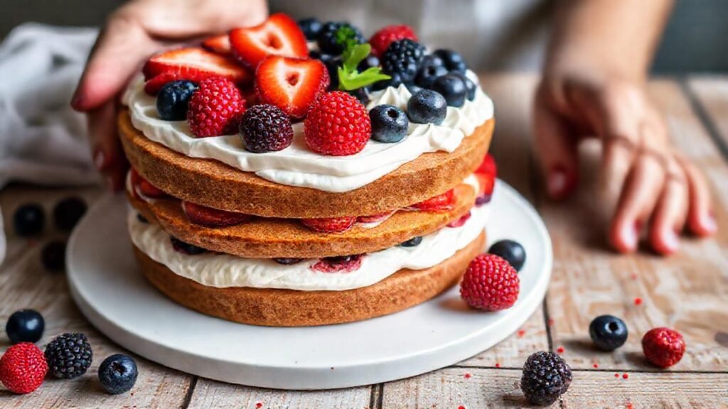 Pastel y frutas crean alegría