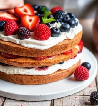 Pastel y frutas crean alegría