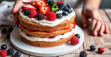 Pastel y frutas crean alegría