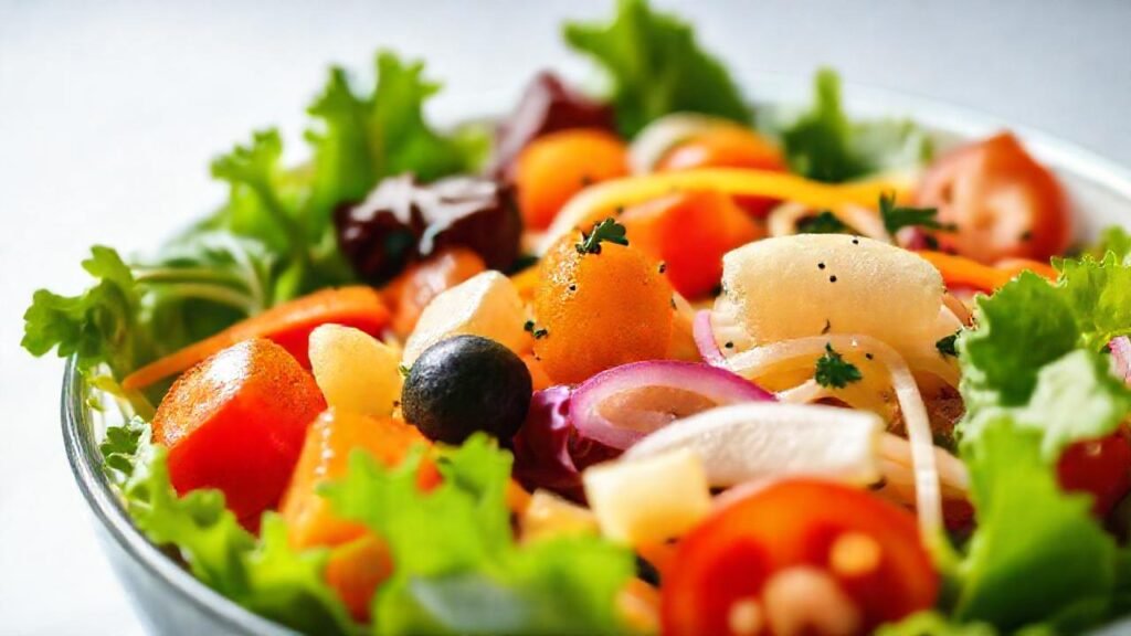 Ensalada brillante y apetitosa en estudio