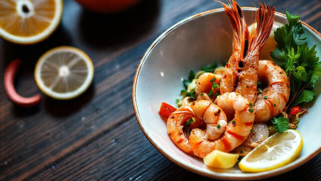 Mariscos tropicales brillan en un ambiente cálido