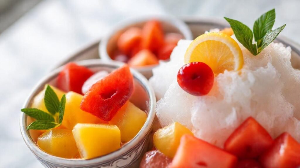 Postres asiáticos fríos y coloridos son deliciosos