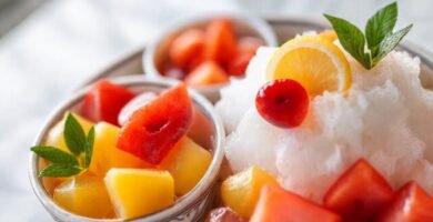 Postres asiáticos fríos y coloridos son deliciosos