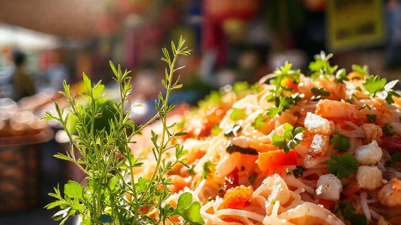 Hierbas frescas y ensalada apetecible brillan