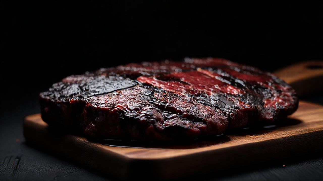 Carne oscura elegante, iluminada de forma minimalista