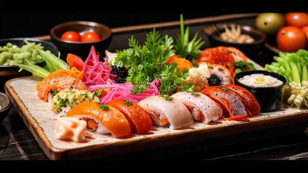 Sushi japonés: colores vibrantes y apetitoso