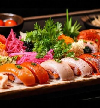 Sushi japonés: colores vibrantes y apetitoso