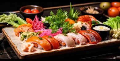 Sushi japonés: colores vibrantes y apetitoso
