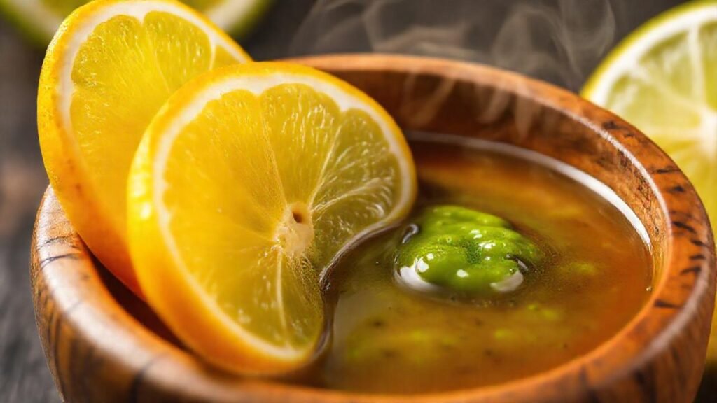 Frescas rodajas cítricas y wasabi apetitoso