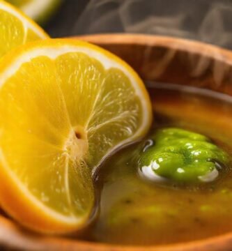 Frescas rodajas cítricas y wasabi apetitoso