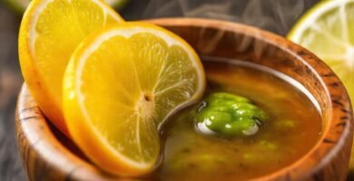 Frescas rodajas cítricas y wasabi apetitoso