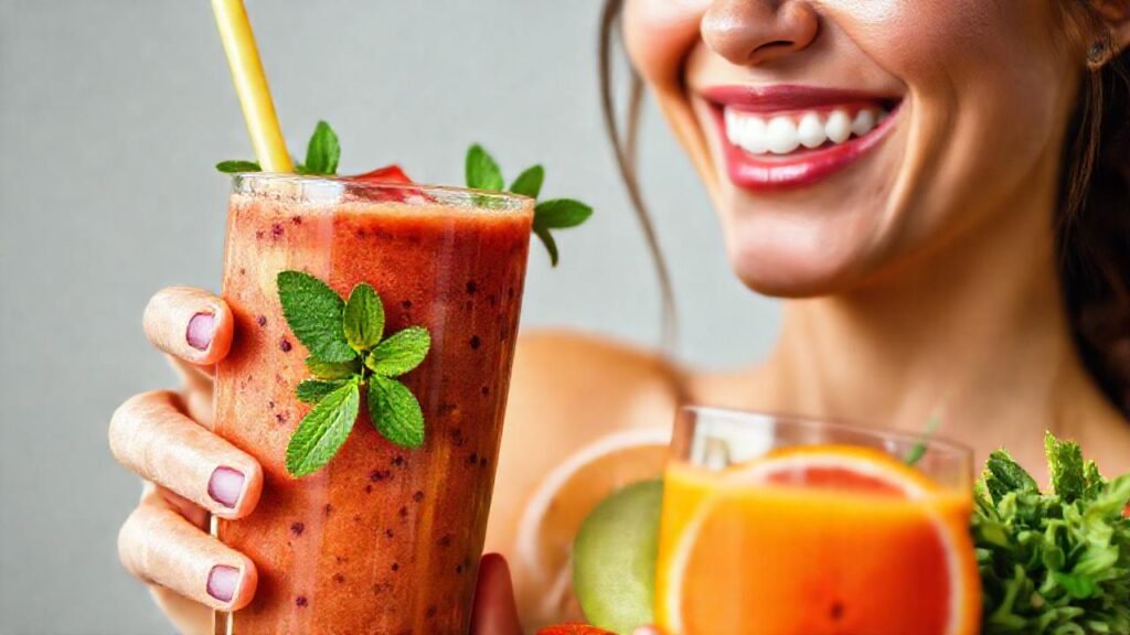Un batido de frutas vibrante ilumina una sonrisa
