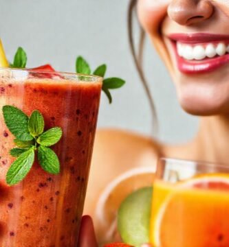 Un batido de frutas vibrante ilumina una sonrisa