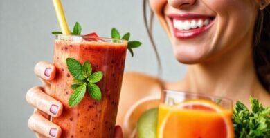 Un batido de frutas vibrante ilumina una sonrisa