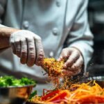 El chef crea una comida apetitosa