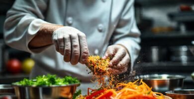 El chef crea una comida apetitosa