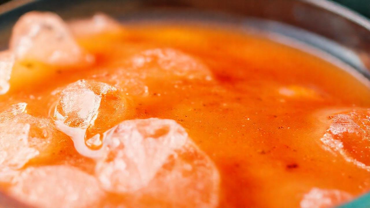 Gazpacho refrescante en hielo brillante