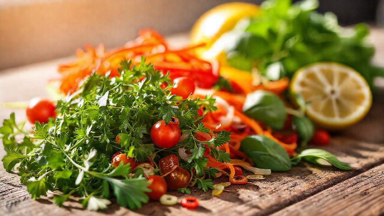 Hierbas frescas y coloridas en luz