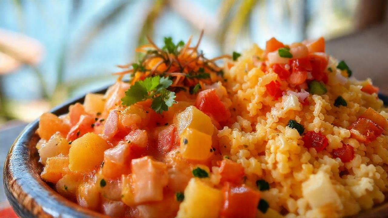 Ceviche tropical, apetitoso y detallado