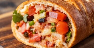 Un rollo de ensaladas frescas y apetitosas