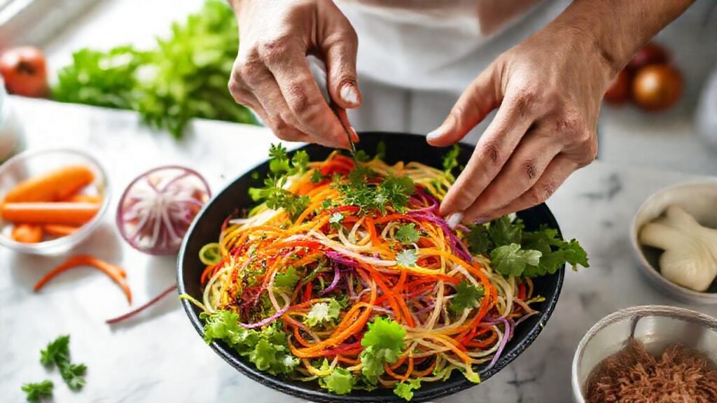 Ensalada asiática fresca se prepara rápidamente