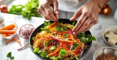 Ensalada asiática fresca se prepara rápidamente