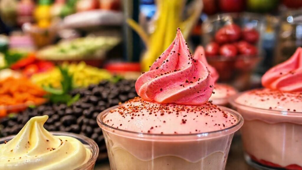 Un puesto asiático ofrece mousse deliciosa y vibrante