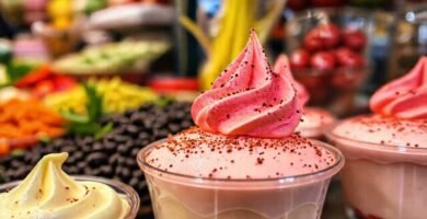 Un puesto asiático ofrece mousse deliciosa y vibrante