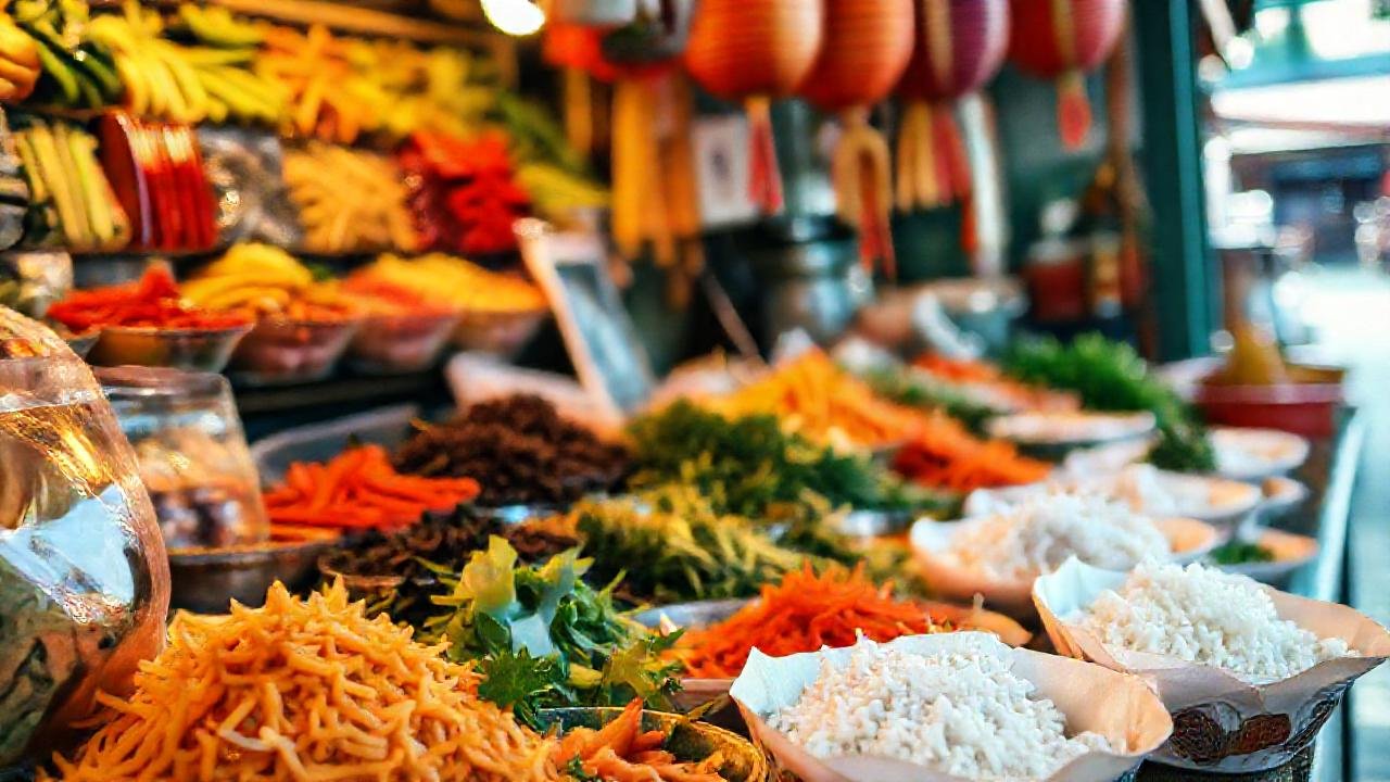 Mercado asiático vibrante y acogedor