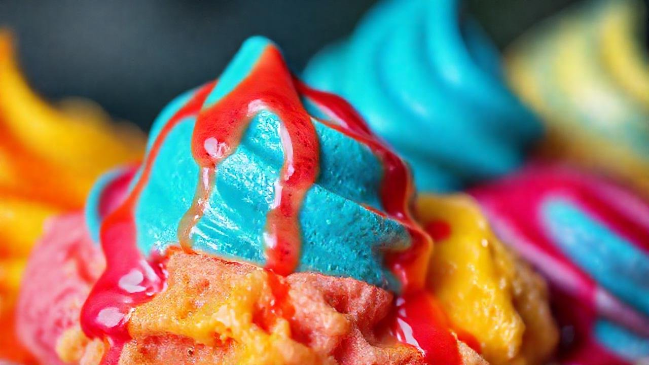 Helado colorido, delicioso y jugoso