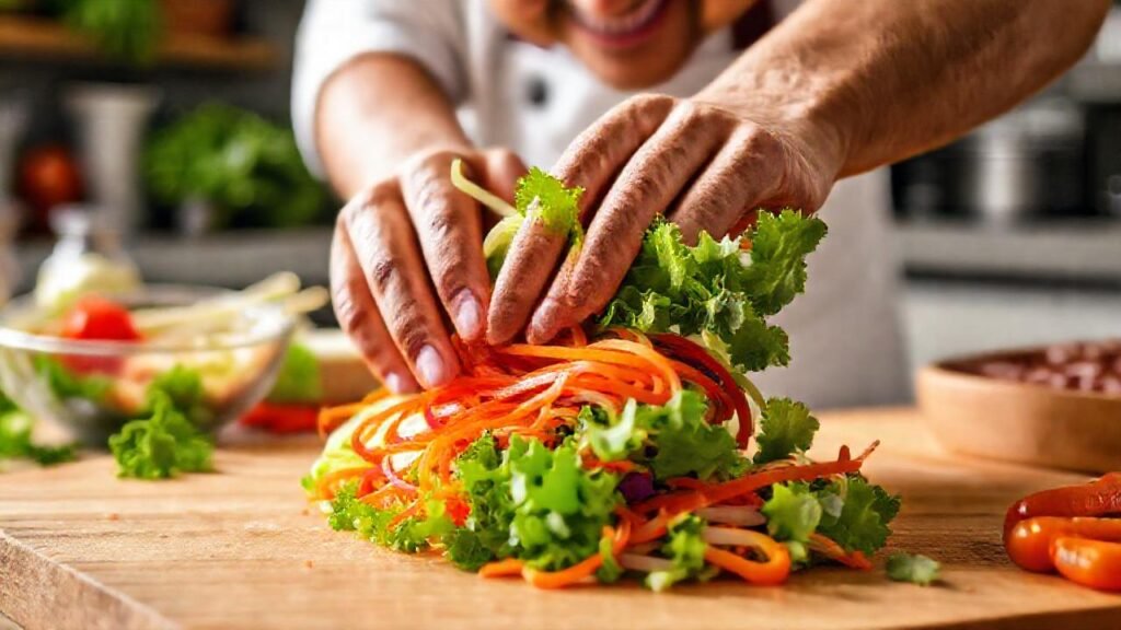 Chef prepara verduras perfectas paso a paso