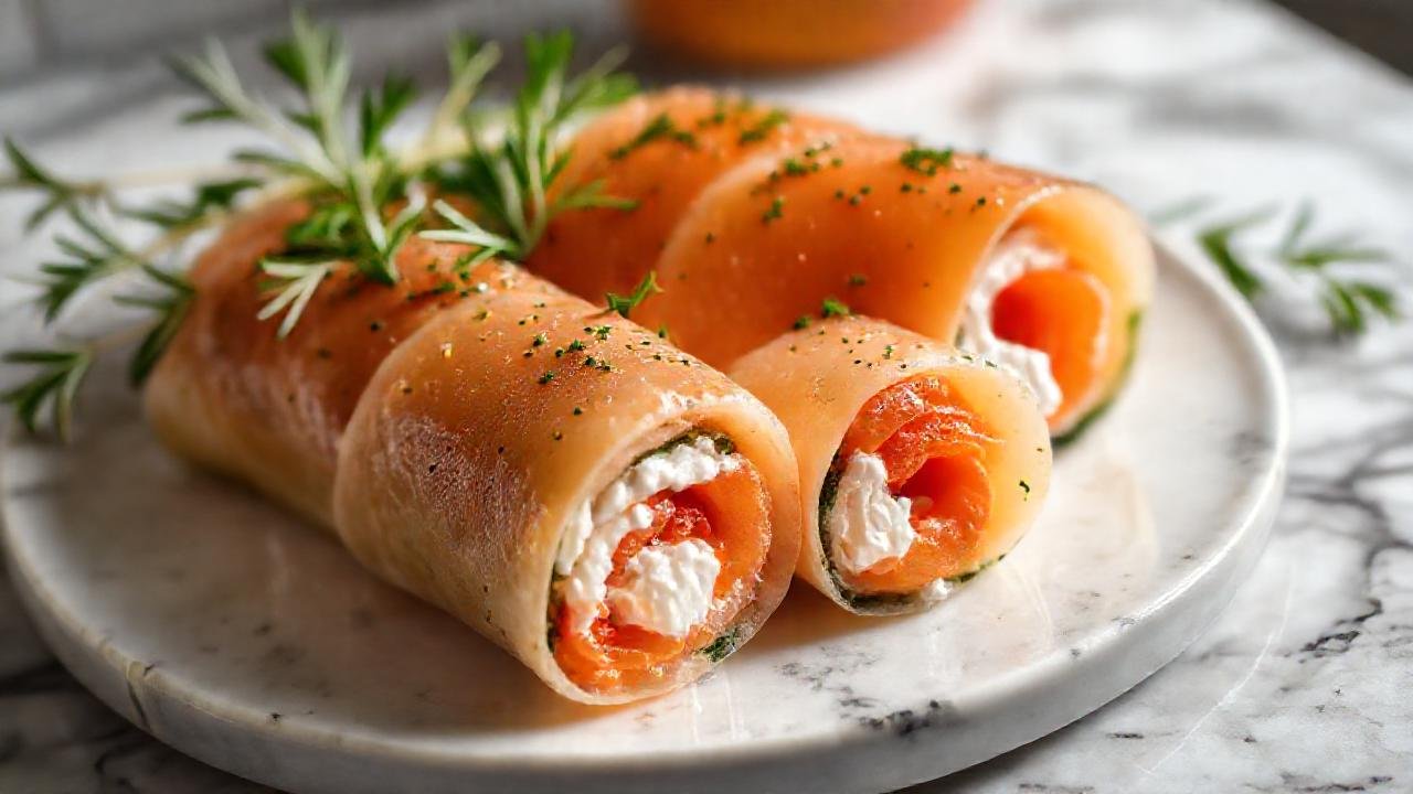 Rolls de salmón frescos y apetitosos