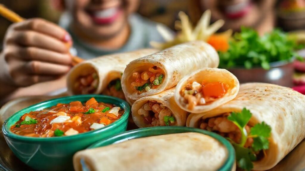 Rollitos coloridos con salsa