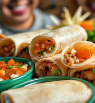 Rollitos coloridos con salsa